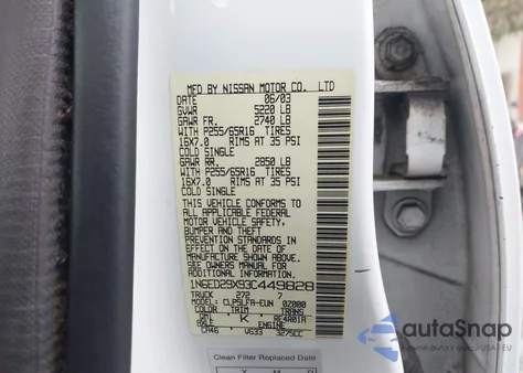 2003 Nissan Frontier Se-V6 z USA, uszkodzony, nr VIN 1N6ED29X93C449828